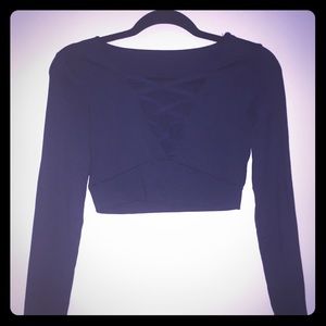 Sexy long sleeves crop top in the color navy blue